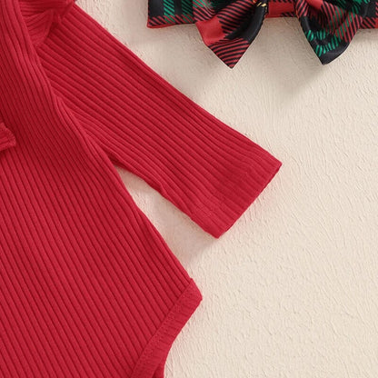 Long Sleeve Plaid Skirt Baby Set
