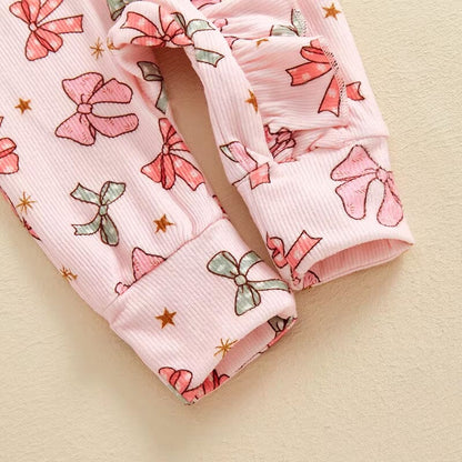 Long Sleeve Pink Bows Baby Jumpsuit
