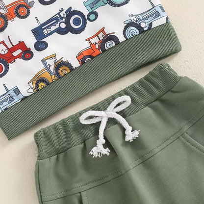 Long Sleeve Tractors Solid Pants Baby Set