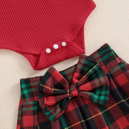 Long Sleeve Plaid Skirt Baby Set