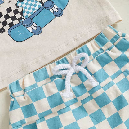 Short Sleeve Checkered Bunny Baby Set