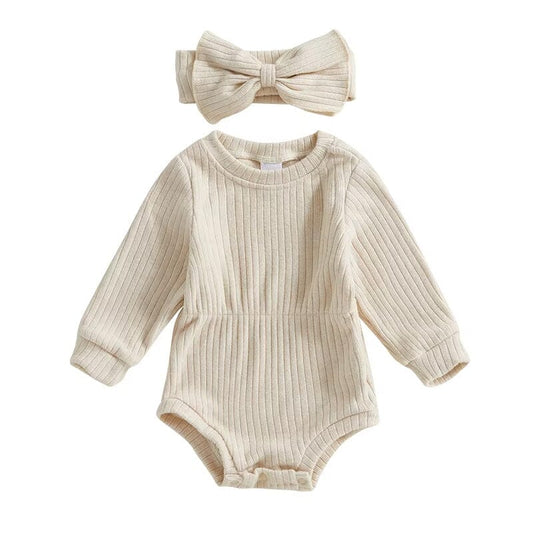 Long Sleeve Solid Ribbed Romper