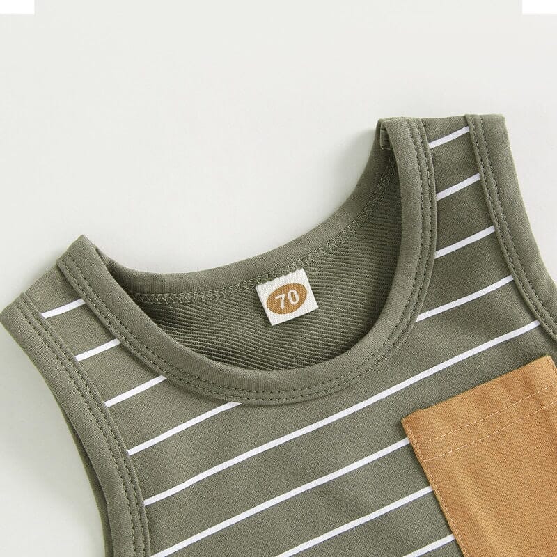 Sleeveless Striped Pocket Baby Set