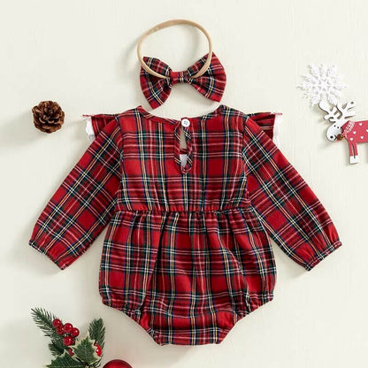 Christmas Lace Plaid Baby Romper