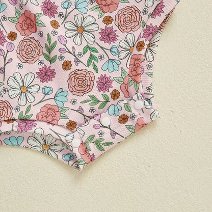 Short Sleeve Floral Ribbed Baby Romper