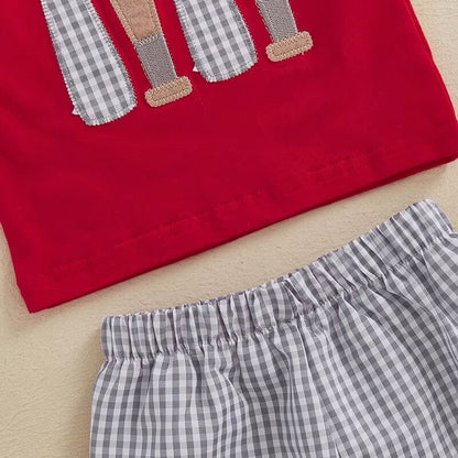 Short Sleeve Baseball Plaid Shorts Baby Set