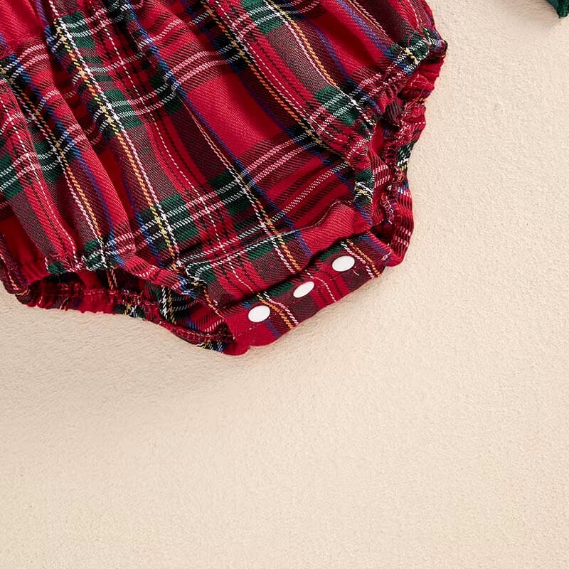 Plaid Suspender Christmas Baby Set