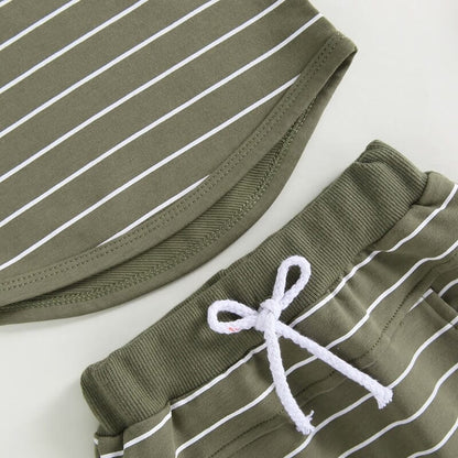Sleeveless Striped Pocket Baby Set
