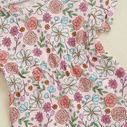 Short Sleeve Floral Ribbed Baby Romper