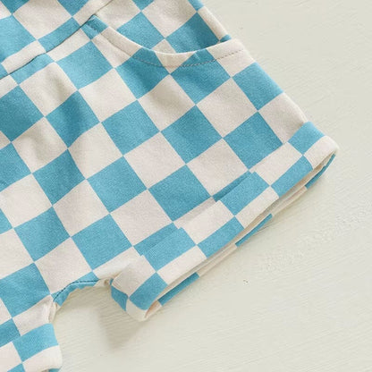 Short Sleeve Checkered Bunny Baby Set