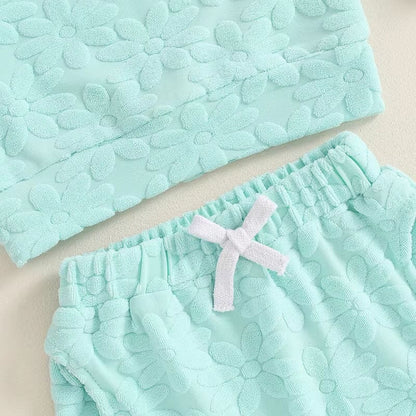 Long Sleeve Solid Flowers Baby Set