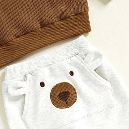 Long Sleeve Waffle Bear Pants Baby Set