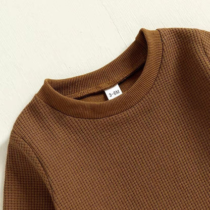 Long Sleeve Waffle Bear Pants Baby Set