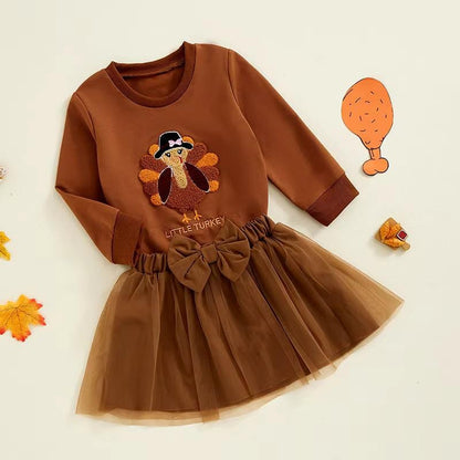 Little Turkey Tulle Sweatshirt Toddler Skirt Set