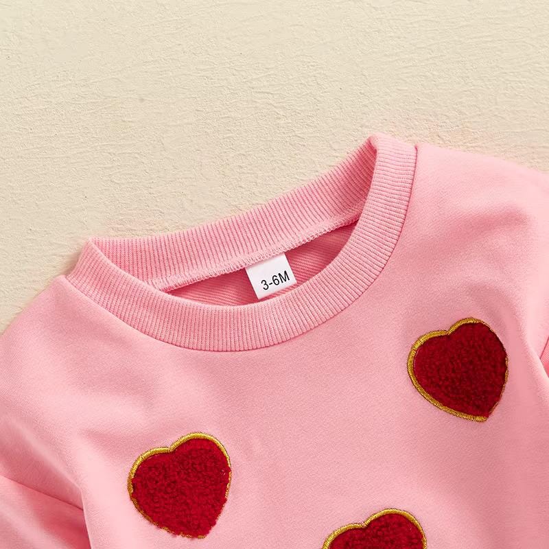 Long Sleeve Embroidery Hearts Baby Bodysuit