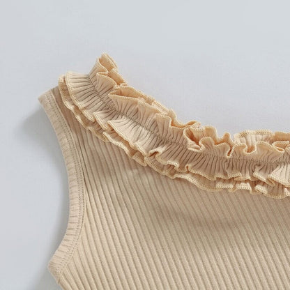 One Shoulder Ribbed Floral Toddler Set