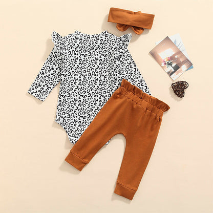 Long Sleeve Brown Leopard Baby Set