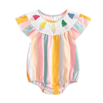 Striped Rainbow Ice Cream Baby Romper