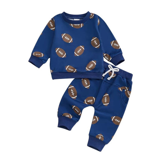 Long Sleeve Blue Football Baby Set