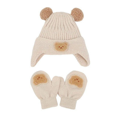 Bear Knitted Beanie Mittens Set