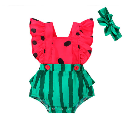 Watermelon Ruffled Baby Romper