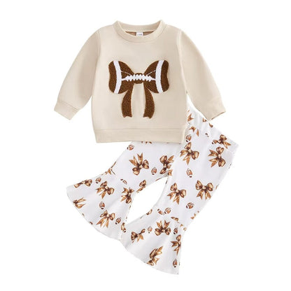Football Bow Flared Pants Baby Set