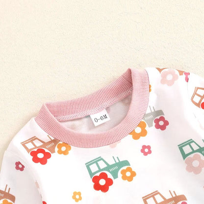 Long Sleeve Floral Tractor Baby Set