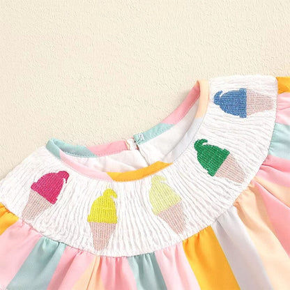 Striped Rainbow Ice Cream Baby Romper