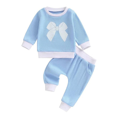 Long Sleeve Waffle Bow Baby Set