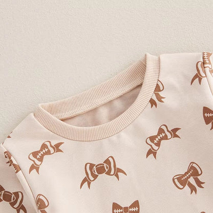 Long Sleeve Football Bows Baby Set