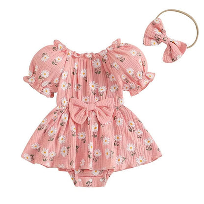 Puff Sleeve Daisy Baby Romper