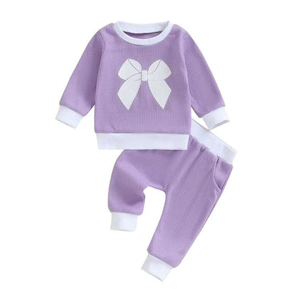 Long Sleeve Waffle Bow Baby Set
