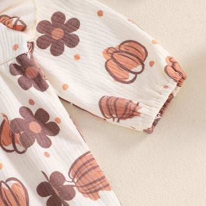 Long Sleeve Floral Pumpkin Baby Jumpsuit