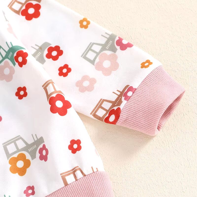 Long Sleeve Floral Tractor Baby Set