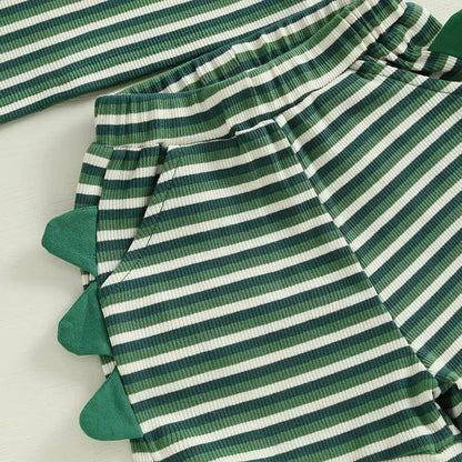 Sleeveless Green Striped Dino Baby Set