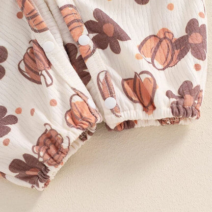 Long Sleeve Floral Pumpkin Baby Jumpsuit