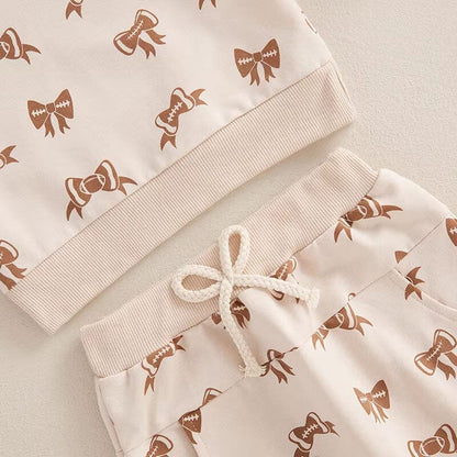 Long Sleeve Football Bows Baby Set
