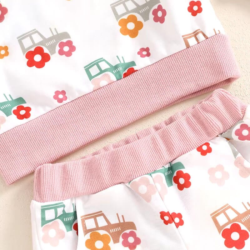 Long Sleeve Floral Tractor Baby Set
