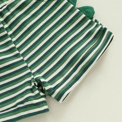Sleeveless Green Striped Dino Baby Set