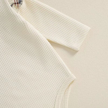 Long Sleeve Waffle Plaid Skirt Baby Set