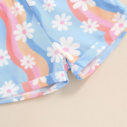 Sleeveless Straps Floral Toddler Romper