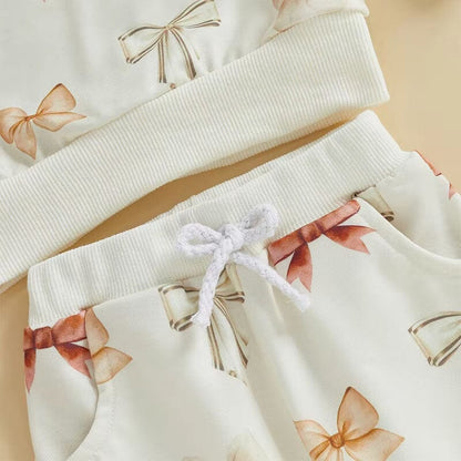 Long Sleeve White Bows Baby Set