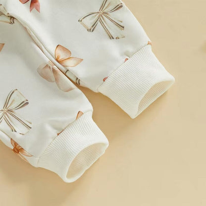 Long Sleeve White Bows Baby Set