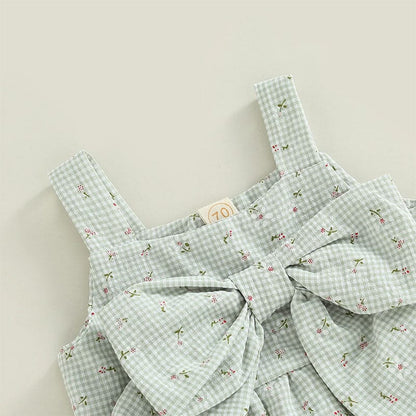 Floral Plaid Bowknot Baby Set