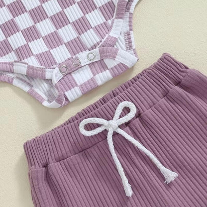 Long Sleeve Purple Checkered Baby Set