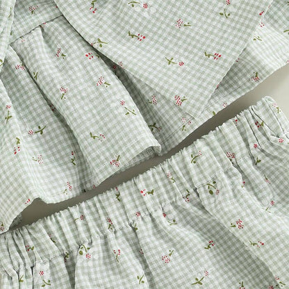 Floral Plaid Bowknot Baby Set