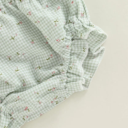 Floral Plaid Bowknot Baby Set