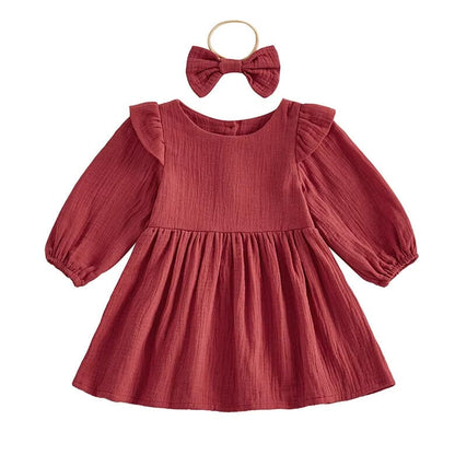 Long Sleeve Solid Ruffled Toddler Dress