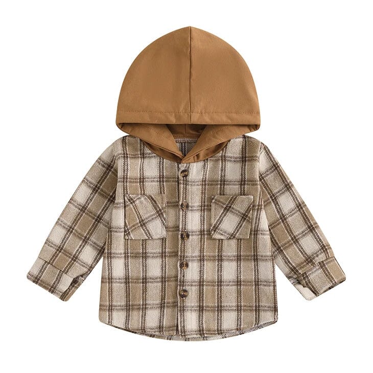 Long Sleeve Plaid Hooded Baby Shirt