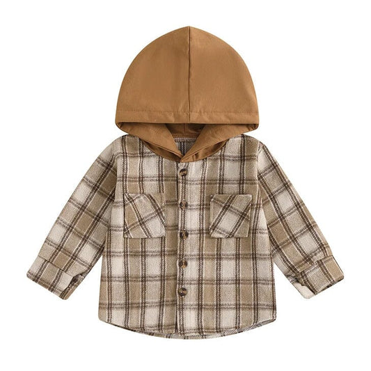 Long Sleeve Plaid Hooded Baby Shirt